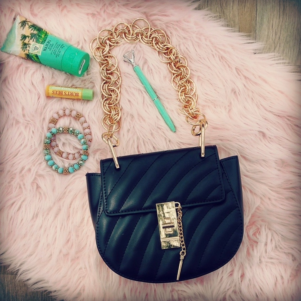 Black Shoulder Bag with Removable Chain